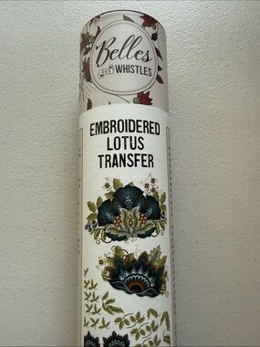 Embroidered Lotus Transfer — White with Teal and Gold Accents